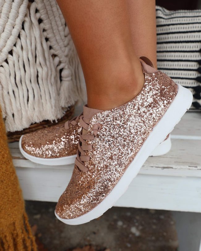 Not Rated Rose Gold Glitter Easy Slip on Sneaker - The Lace Cactus