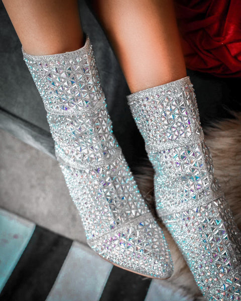 Event Silver Rhinestone Booties - The Lace Cactus