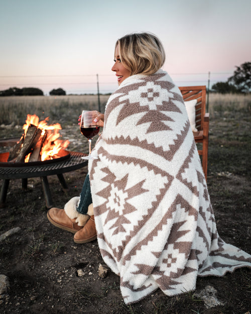#11-SOLD OUT-PRE ORDER NOW OPEN!! Beige Aztec Blanket - The Lace Cactus