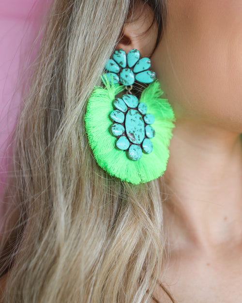 The Roan Neon Lime Earrings - The Lace Cactus