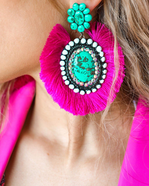Marle Concho Turquoise and Magenta Earrings - The Lace Cactus