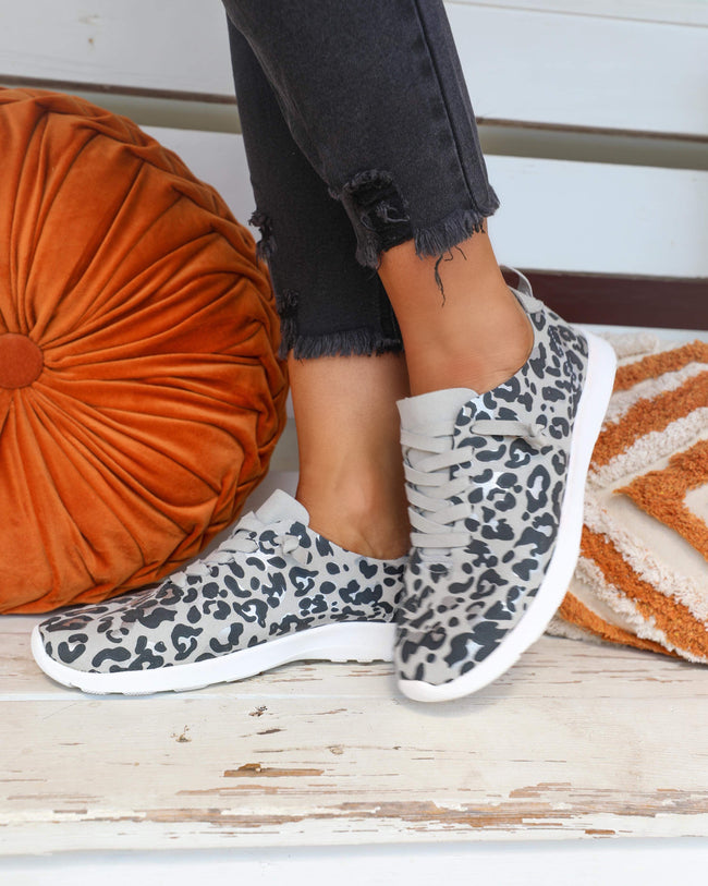 Not Rated Light Grey Leopard Easy Slip on Sneaker - The Lace Cactus