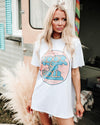 Light Grey “Rock & Roll” Graphic T-Shirt Dress - The Lace Cactus