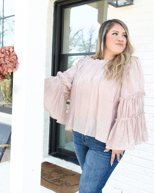 Nude Off Shoulder Tiered Top (PLUS) - The Lace Cactus