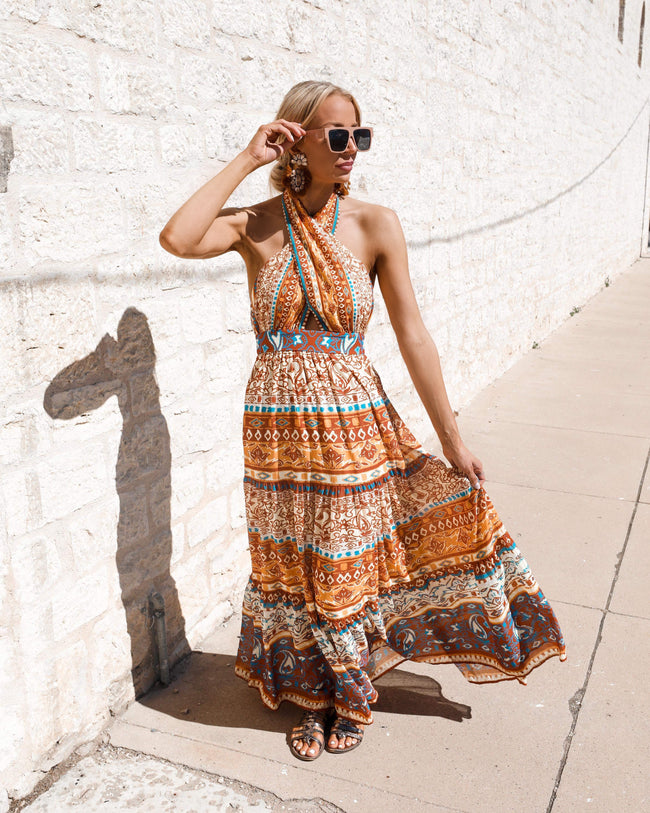 Molly Mustard Western Open Back Maxi Dress - The Lace Cactus