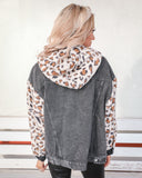 Stevie Charcoal and Leopard Denim Jacket - The Lace Cactus